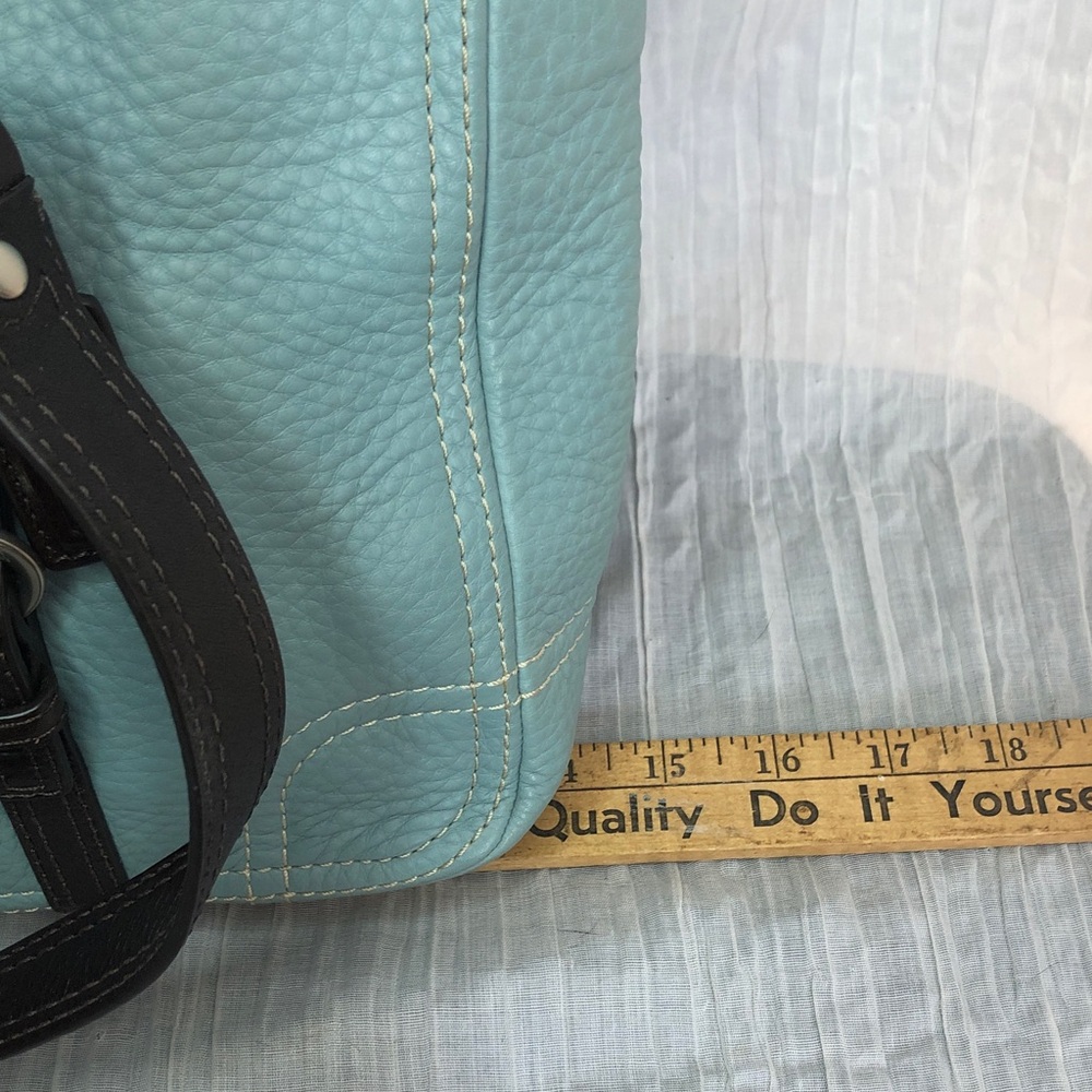 Vintage COACH pebbled leather light blue & brown double handles satchel bag - Picture 12 of 13